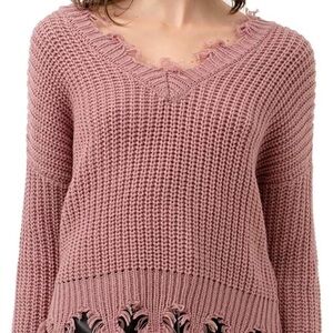 Frayed Hem Mauve Sweater